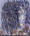 George Velissaridis, Autumn, 1974, coloured woodcut, 45 x 42 cm