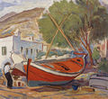 Γιώργος Βελισσαρίδης, Το κόκκινο καΐκι, λάδι σε μουσαμά, 45 x 50 εκ.