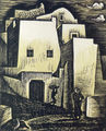 Γιώργος Βελισσαρίδης, Αρχοντικό σπίτι στη Σαντορίνη, 1938, δίχρωμη ξυλογραφία, 20,8 x 17,1 εκ.