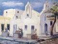 Alexandros Korogiannakis, Church in Mykonos, 1946, oil painting, 30 x 40 cm