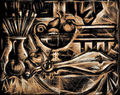 Αλέξανδρος Κορογιαννάκης, Νεκρή φύση με λύρα, έγχρωμη ξυλογραφία, 23,9 x 29,9 εκ.