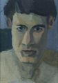 Dimosthenis Skoulakis, Self portrait, 1960, oil on canvas mounted on cardboard, 25 x 18 cm