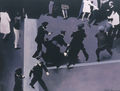 Δημοσθένης Σκουλάκης, Διαδήλωση, Μόντρεαλ, 1968, λάδι σε πανί, 70 x 90 εκ.
