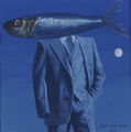 Δημοσθένης Σκουλάκης, Hommage a Renee Magritte, 1980, τέμπερα σε χαρτί, 30 x 30 εκ.