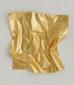 Stephen Antonakos, Terrain #23, 2013, Gold leaf on Tyvek, 24" x 24" (gold sheet before crumpled), 33" x 29" (museum board), Photography by Jeffrey Sturges