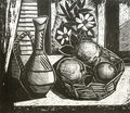 Takis Katsoulidis, Fruit basket, 1959, woodcut
