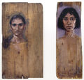 Kyriakos Katzourakis, Katerina, 1994, oil on wood, 110 x 50 cm, Katia, 1990, oil on wood, 120 x 30 cm
