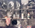Kyriakos Katzourakis, Shelves with Roy Lichtenstein, 1974, acrylic on canvas, 100 x 120 cm