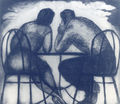 Fotis Mastichiadis, Couple, 1957, etching, eau forte