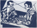 Fotis Mastichiadis, Chess players, 1961, linoleum,