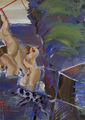 Γιώργος Νικολακόπουλος, Γυναίκες που κολυμπούν με μικρό σκυλάκι, 1987, ακρυλικό και πλαστικό, 100 x 70 εκ.