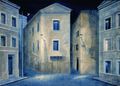 Δάφνη Αγγελίδου, Νυχτερινό αστικό τοπίο, 1990, ακρυλικά, 100 x 140 εκ.