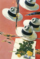Γιώργος Γκολφίνος, Κίτρινα ρόδα με καπέλα, 2000, μικτή τεχνική σε πανί, 100 x 70 εκ.