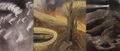Γιώργος Γκολφίνος, Καιομένη Κορινθία, οι φωτιές του Αγίου Ιωάννου και ο φάρος στο Ηραίο, 1990-91, μικτή τεχνική σε πανί, 150 x 350 εκ.