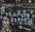 Χριστόφορος Κατσαδιώτης, Οι απ΄έξω, 2016, οξυγραφία, ραμμένο κολάζ,  30,5 x 39 εκ.