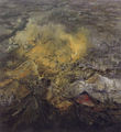 Ηώ Αγγελή, Το Κόκκινο Βουνό, 1999, μικτή τεχνική, 130 x 120 εκ.