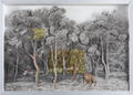 Γιώργος Αυγέρος, Η κοκκινοξενίτσα και ο κακός σκύλος, 2016, λάδια σε διαφάνεια, 51 x 71 εκ.