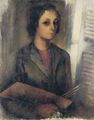 Koula Bekiari, Self portrait (Girl wih palette), 1949, oil on canvas, 87 x 66 cm