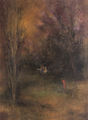 Koula Bekiari, At the park, oil on cardboard, 39 x 29 cm