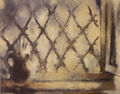 Κούλα Μπεκιάρη, Παράθυρο με κάγκελα, 1957, λάδι σε χαρτόνι, 69 x 86 εκ.