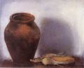 Κούλα Μπεκιάρη, Το πιθάρι και ο ίσκιος, λάδι σε μουσαμά, 40 x 49 εκ.