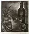 Koula Bekiari, Still life (Cacti), 1939, woodcut, 21.6 x 19 cm