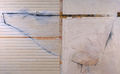 Stergios Stamos, Untitled, 2003, collage, cloth, string, porcelain, pencils, oil, acrylic on canvas, 100 x 160 cm