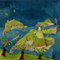 Χρήστος Κεχαγιόγλου, Νησιά του φάρου, 2000, ακρυλικά και μολύβια σε μουσαμά, 50 x 50 εκ.