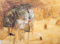 Γιάννης Καστρίτσης, Ο κόκορας του Πικάσο είναι νεκρός, 2003, λάδι σε μουσαμά, 204 x 277 εκ.