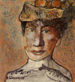 Maria Giannakaki, Girl with fruit, 1991, mixed media on silk, 30 x 28 cm