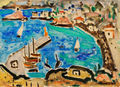 Γιάννης Σπυρόπουλος, Νησιώτικο λιμάνι, 1950-55, ακουαρέλα, 30 x 40 εκ.