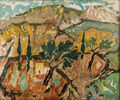 Jannis Spyropoulos, Houses and fences, 1952, oil, 44 x 54 cm