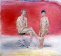 Χρόνης Μπότσογλου, Γυναίκα και άντρας σε κόκκινο χώρο, 1984, λάδι, 180 x 200 εκ.