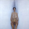 Chronis Botsoglou, Woman sitting, 1981, oil, diptych 120 x 120 cm