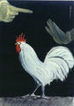 Γιάννης Παπαγιάννης, Μην αγγίζεις άσπρο κόκκορα, ενότητα "Οι απαγορεύσεις του Πυθαγόρα", 1996, λάδι σε μουσαμά, 75 x 52 εκ.