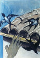 Γιάννης Παπαγιάννης, Μην αφήνεις τα χελιδόνια να κατοικούν στα κεραμίδια σου, ενότητα "Οι απαγορεύσεις του Πυθαγόρα", 1996, λάδι σε μουσαμά, 75 x 52 εκ.