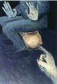 Γιάννης Παπαγιάννης, Μην κάθεσαι πάνω σε υδρία, ενότητα "Οι απαγορεύσεις του Πυθαγόρα", 1996, λάδι σε μουσαμά, 75 x 52 εκ.