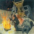 Γιάννης Παπαγιάννης, Ψήνοντας το βόδι του Ρέμπραντ, ενότητα "Στη μνήμη του Μάρκου Απίκιου", 1994, λάδι σε μουσαμά, 120 x 120 εκ.