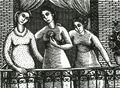 Vasso Katraki, Girls in the balcony, 1942, woodcut, 22 x 29 cm