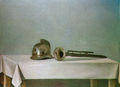 Λευτέρης Κανακάκις, Σάλπιγγα και κράνος, 1972, λάδι, 100 x 130 εκ.