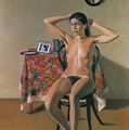 Lefteris Kanakakis, Interior (nude in front of a table), 1979, oil, 130 x 130 cm