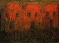 Celia Daskopoulou, Three red houses, 1961, oil, 45 x 60 cm