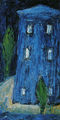 Celia Daskopoulou, Blue house with many windows, 1961, oil, 70 x 35 cm