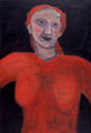 Σίλεια Δασκοπούλου, Κόκκινη γυναίκα, μαύρο φόντο, 1982, ελαιογραφία, 92 x 63 εκ.