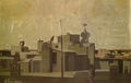 Lucas Venetoulias, Rooftops, 1970s, oil on xylotex, 24,5 x 41 cm