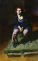 Stefanos Daskalakis, Myrto wearing a striped dress, 2004, oil on canvas, 210 x 130 cm