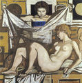 Yannis Moralis, Tombstone composition C΄, 1958-1963, oil on canvas, 150 x 150 cm