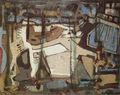 Takis Marthas, Composition, 1954, oil on pressed paper, 39 x 50 cm